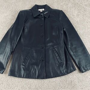 Vintage Casual Corner Black Leather Jacket Women’s Medium Minimalist Y2K 90s R2